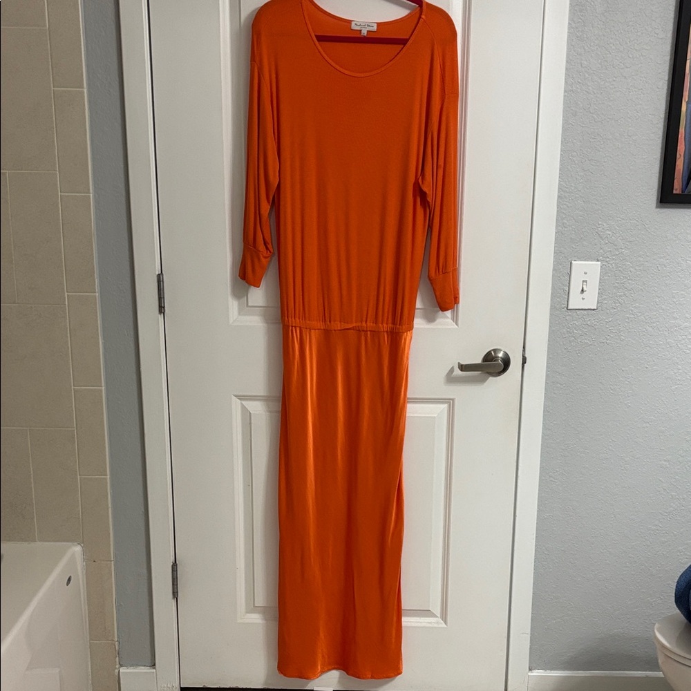 Michael Stars Nadia Mixed Fabric Satin Dress in Heatwave Orange Size Small - Picture 5 of 7